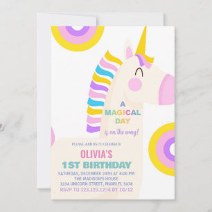 Cartoon Rainbow Unicorn Birthday Invitations