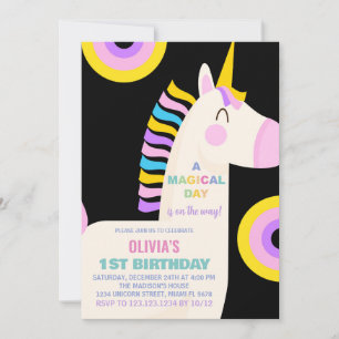 Cartoon Rainbow Unicorn Birthday Invitations