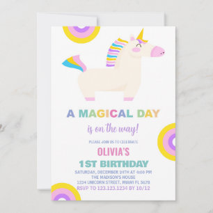 Cartoon Rainbow Unicorn Birthday Invitations