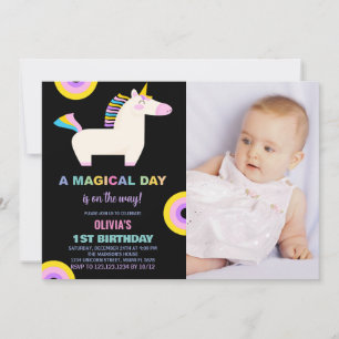 Cartoon Rainbow Unicorn Birthday Invitations photo
