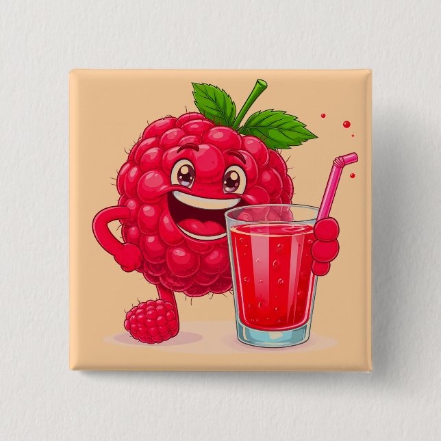 Cartoon Raspberry Character With a Smoothie 15 Cm Square Badge (Front)
