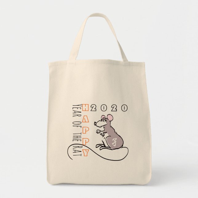 Cartoon Rat Happy Chinese New Year 2020 Grocery TB Tote Bag (Front)
