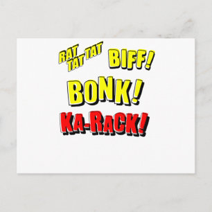 Cartoon RAT TAT TAT, BIFF! BONK! KA-RACK! Postcard