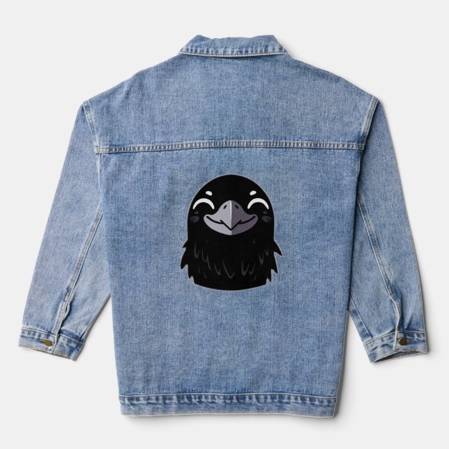 Cartoon Raven - Smiling Denim Jacket (Back)