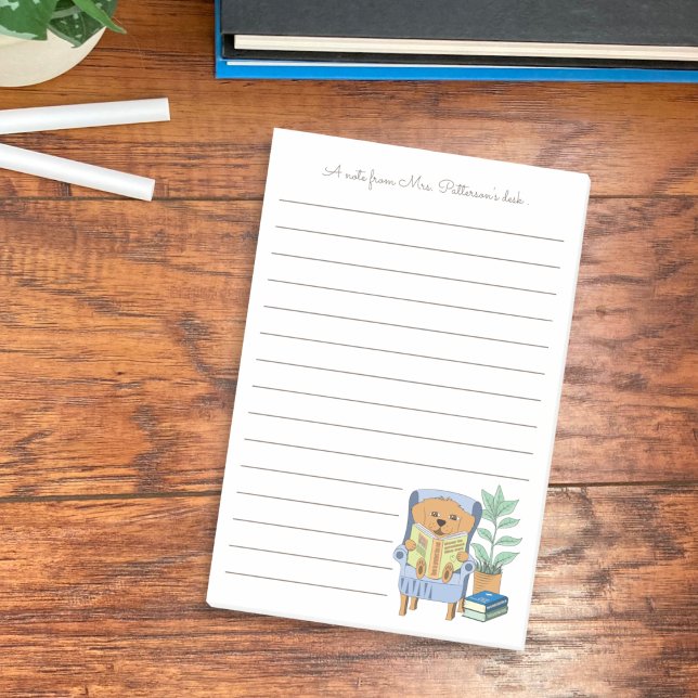 Cartoon Reading Dog Librarian Post-It Notes (Cartoon reading dog librarian ruled sticky notes .)