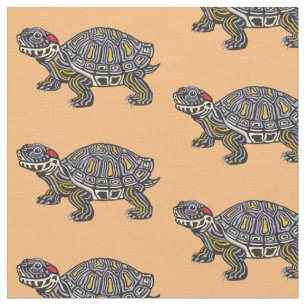 cartoon red-eared slider turtle fabric