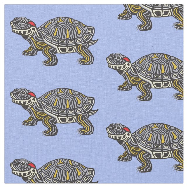 cartoon red-eared slider turtle fabric (Close Up)