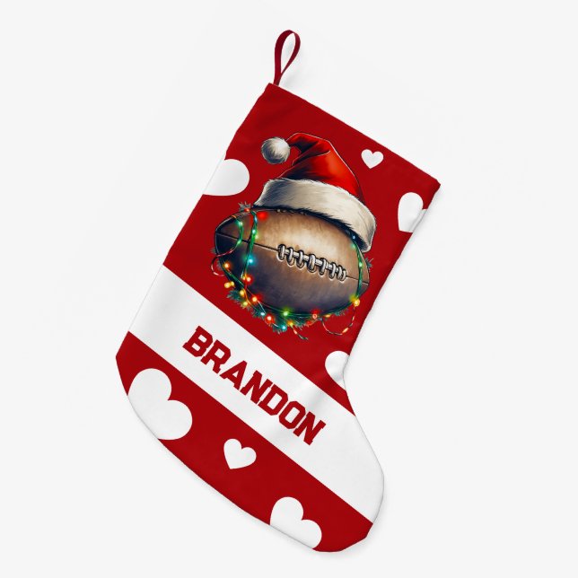 Cartoon Red Merry American Football Name Small Christmas Stocking (Front (Hanging))
