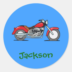 Cartoon Red MotorCycle - MotorBike Classic Round Sticker