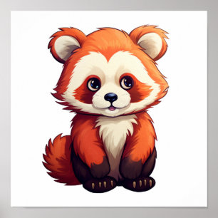 Cartoon red panda illustration poster