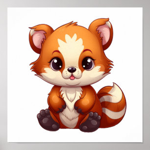 Cartoon red panda illustration poster