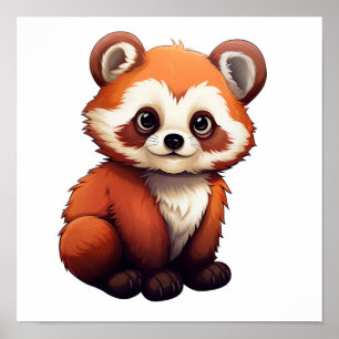 Cartoon red panda illustration poster