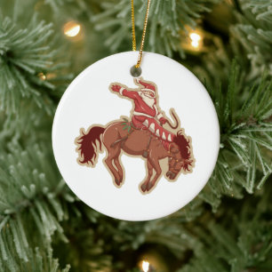 Cartoon red santa claus ryding on horse ceramic tree decoration