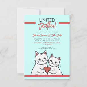Cartoon Red & White Whimsical Cats Wedding Invitation