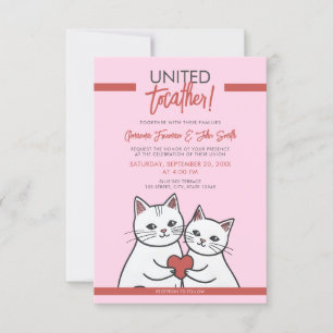 Cartoon Red & White Whimsical Cats Wedding Invitation