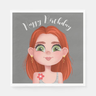 Cartoon Redhead Girl For Birthday Napkin