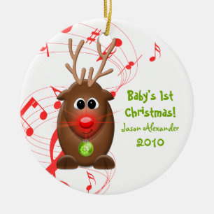 Cartoon Reindeer Babys First Christmas Ornament
