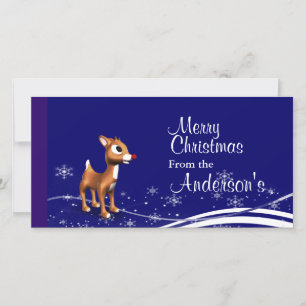 Cartoon Reindeer Christmas Greetings Holiday Card
