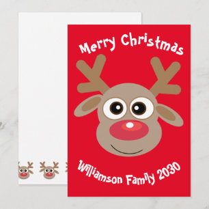 Cartoon Reindeer Christmas Holiday Card