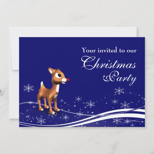 Cartoon Reindeer Christmas Party Invitation (Front)