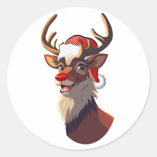Cartoon reindeer portrait classic round sticker