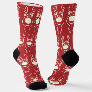 Cartoon Reindeer Red Pattern Socks