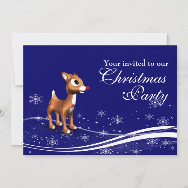 Cartoon Reindeer & Santa Claus Christmas Party Invitation (Front)