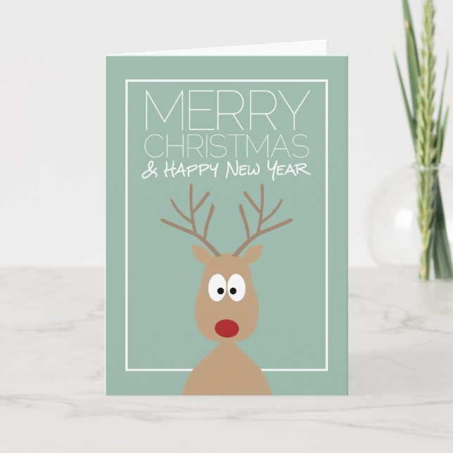 Cartoon Reindeer with Merry Christmas Greeting Holiday Card (Front)