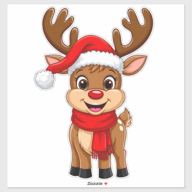 Cartoon Reindeer With Santa Hat  (Sheet)