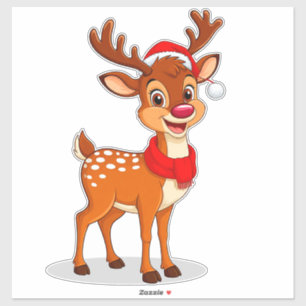 Cartoon Reindeer With Santa Hat and Scarf