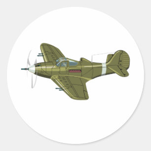 Cartoon retro aeroplane classic round sticker
