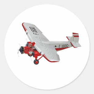 Cartoon retro aeroplane classic round sticker