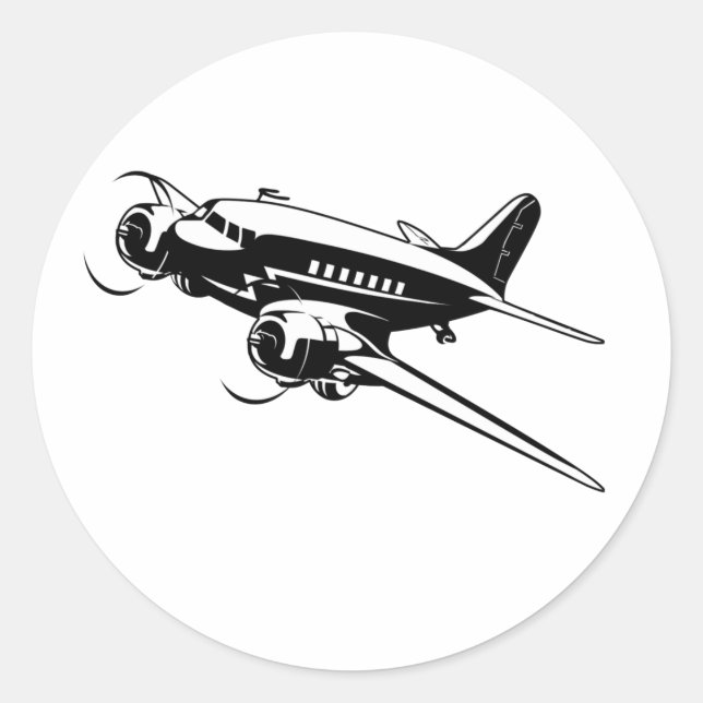 Cartoon retro aeroplane classic round sticker (Front)