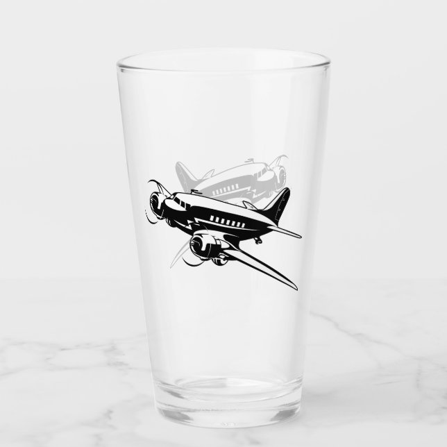 Cartoon retro aeroplane glass (Front)