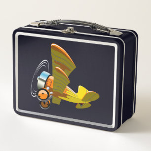 Cartoon retro aeroplane metal lunch box