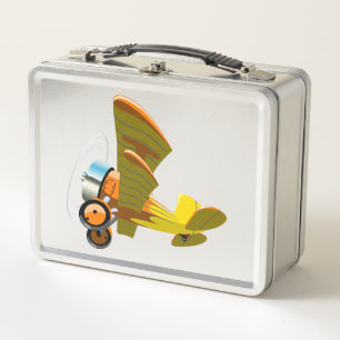 Cartoon retro aeroplane metal lunch box