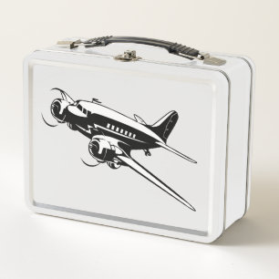 Cartoon retro aeroplane metal lunch box