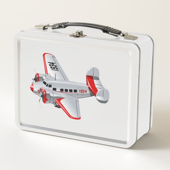 Cartoon retro aeroplane metal lunch box (Front)