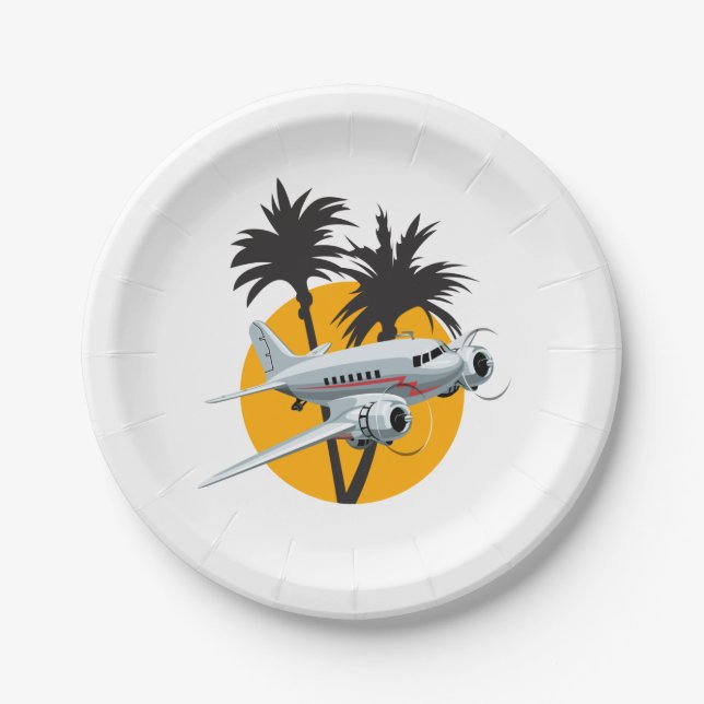 Cartoon retro aeroplane paper plate (Front)