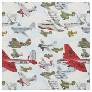 Cartoon retro aeroplanes pattern fabric