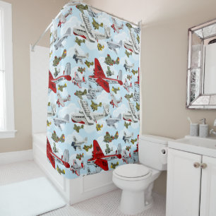 Cartoon retro aeroplanes shower curtain