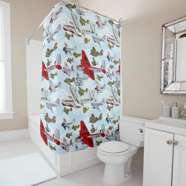 Cartoon retro aeroplanes shower curtain (In Situ)