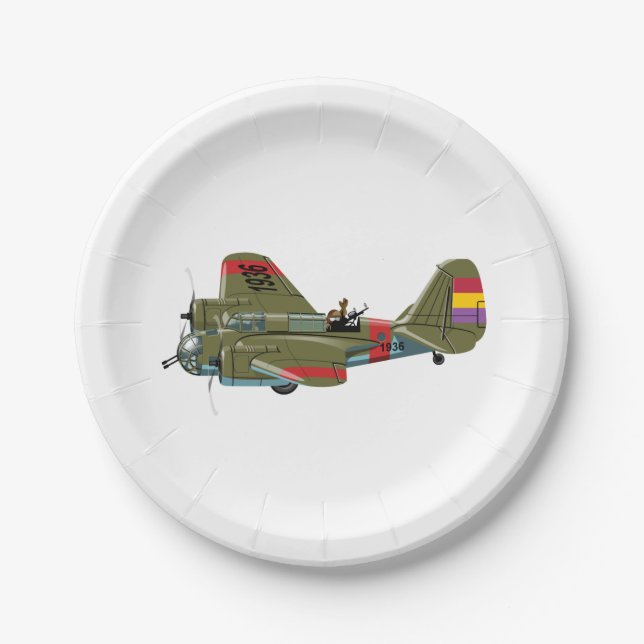 Cartoon retro bomber paper plate (Front)