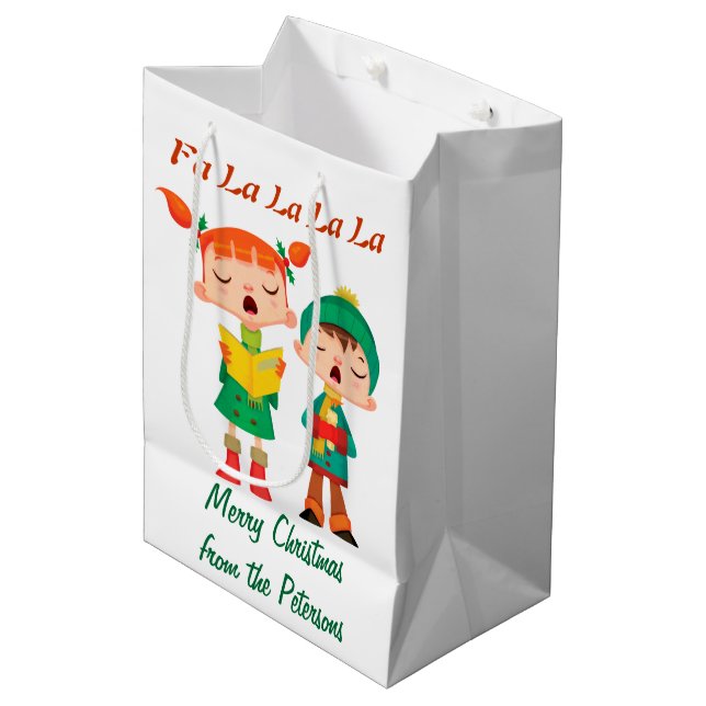 Cartoon Retro Christmas Carolers Personalised Medium Gift Bag (Front Angled)