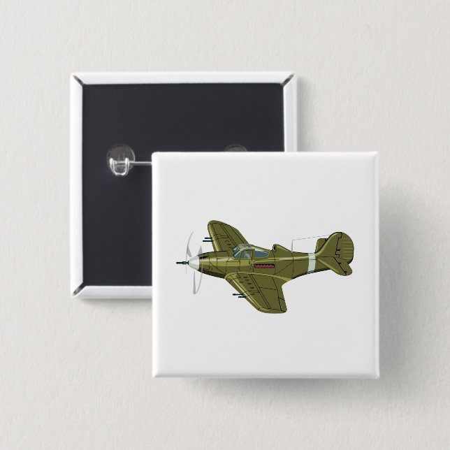 Cartoon retro fighter plane 15 cm square badge (Front & Back)