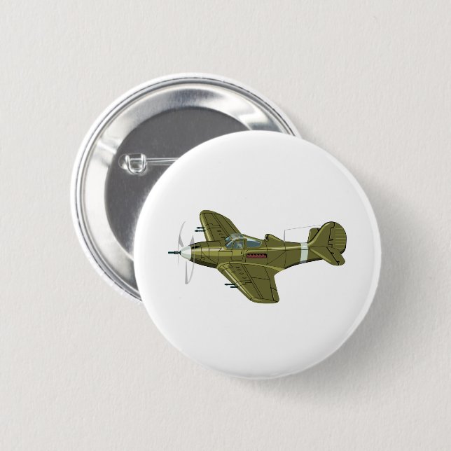 Cartoon retro fighter plane 6 cm round badge (Front & Back)