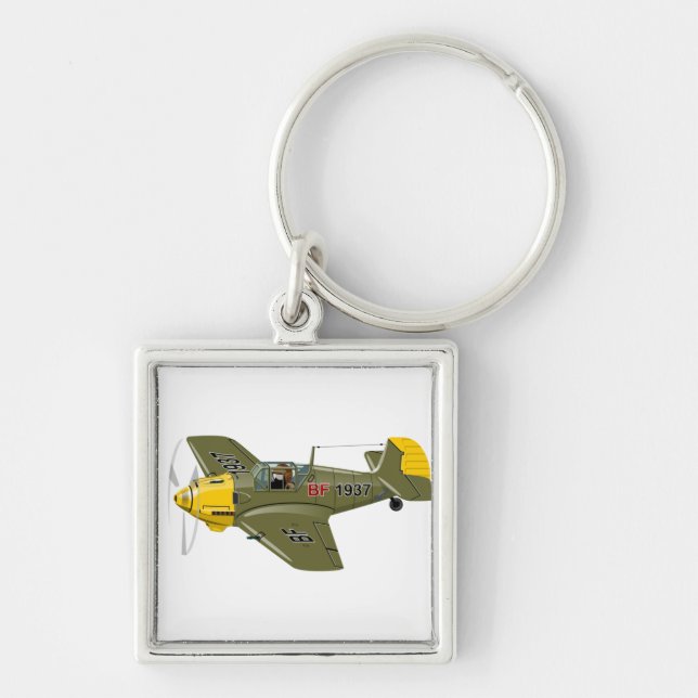 Cartoon retro fighter plane key ring (Front)