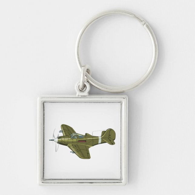 Cartoon retro fighter plane key ring (Front)