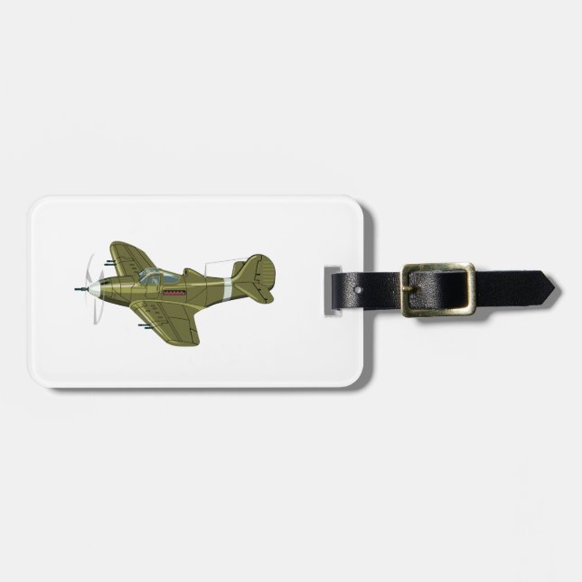 Cartoon retro fighter plane luggage tag (Front Horizontal)