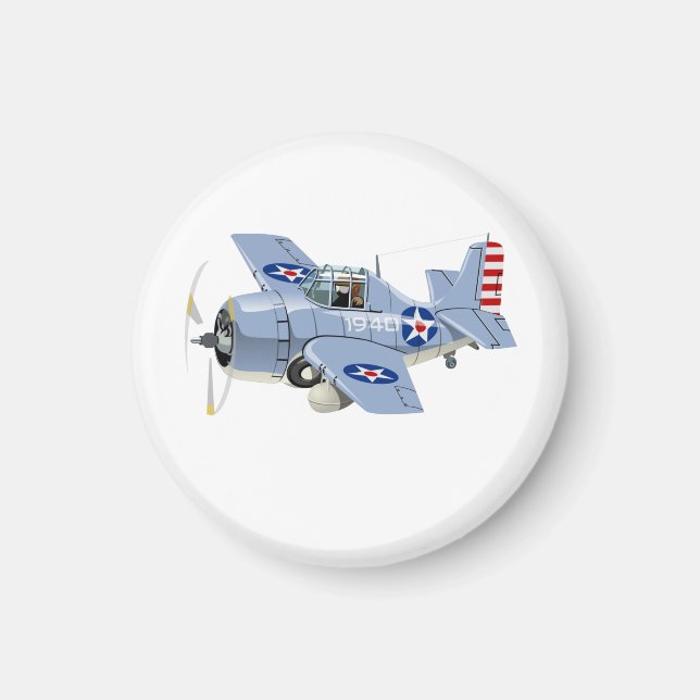 Cartoon retro fighter plane magnet (Front)